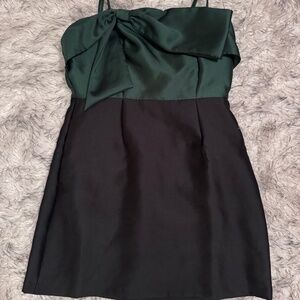 Black & Emerald Green Bow Detail Mini Dress – Spaghetti Strap Party Dress